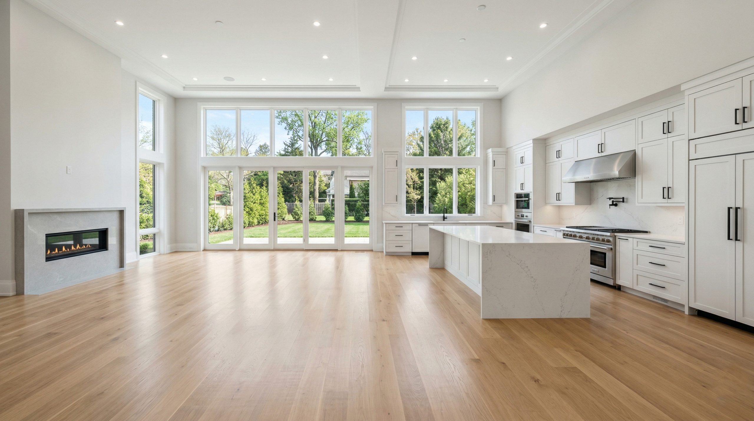 Luxury turnkey DMV home interior with open-concept living room and modern kitchen featuring quartz island and natural light