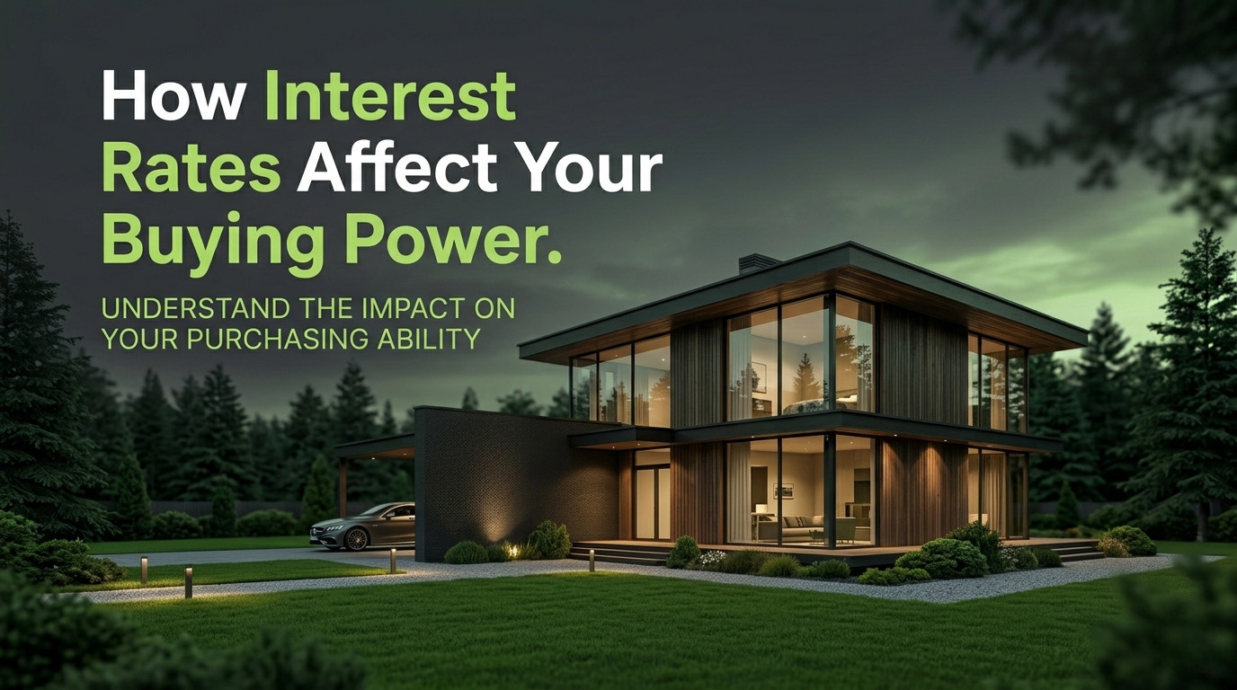 Interest rates and buying power concept showing a house model, calculator, and rising percentage symbol to illustrate how mortgage rates affect home affordability