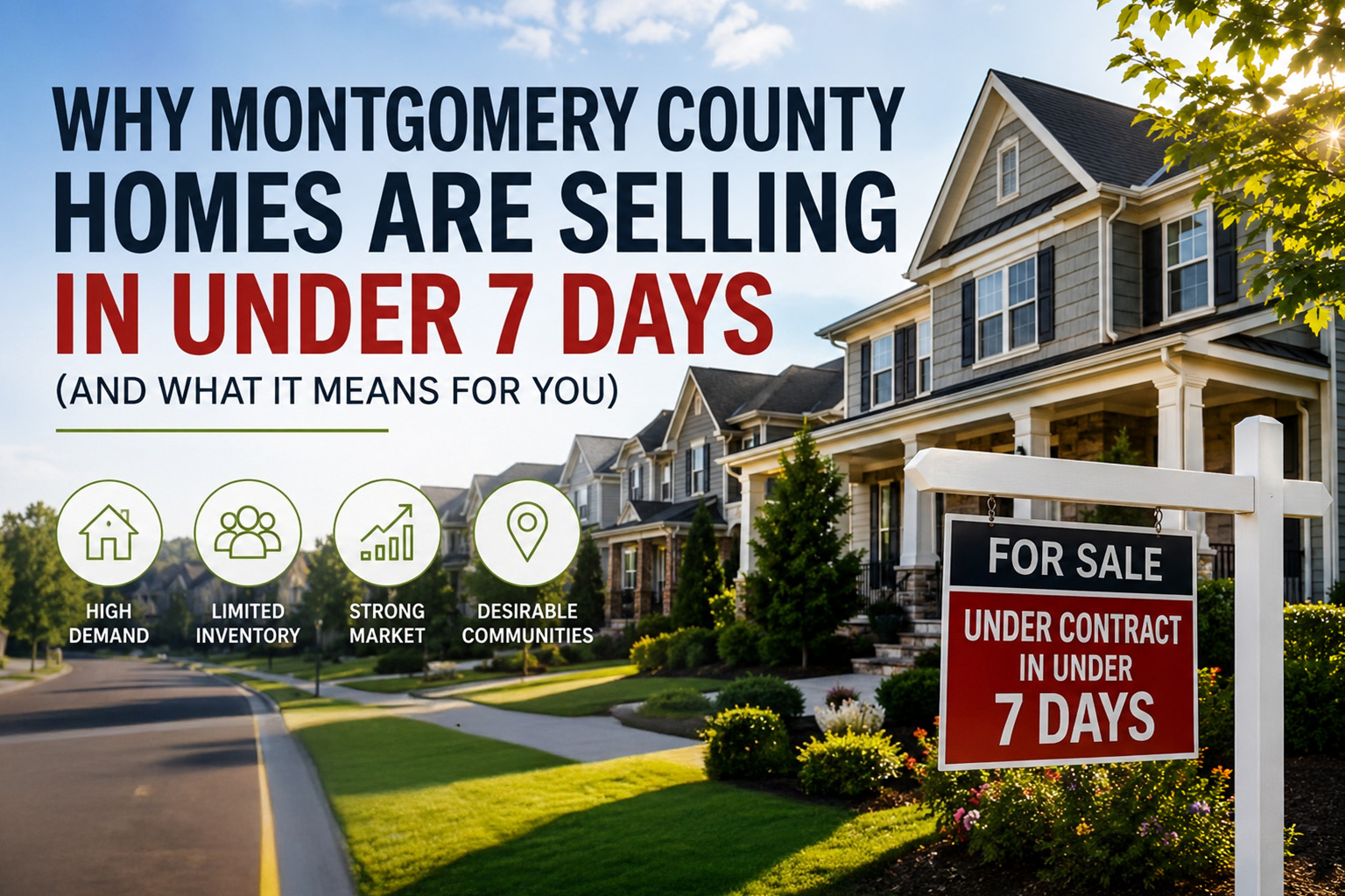Montgomery County homes selling fast with a for sale sign showing homes going under contract in under 7 days