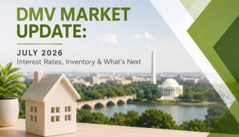 DMV Market Update for July 2026 featuring interest rates, housing inventory, and real estate market trends in Washington DC, Maryland, and Northern Virginia.